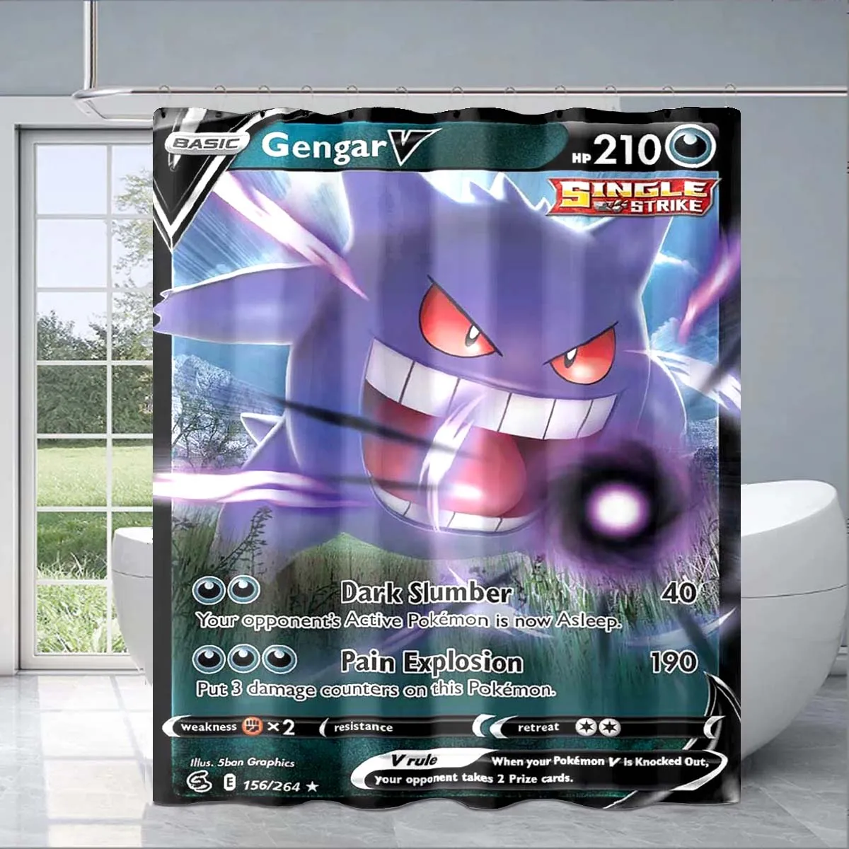 Pokemon Gengar Shower Curtain Cute 3D Printing Waterproof Bathroom Decoration Curtain Exquisite Family Gifts