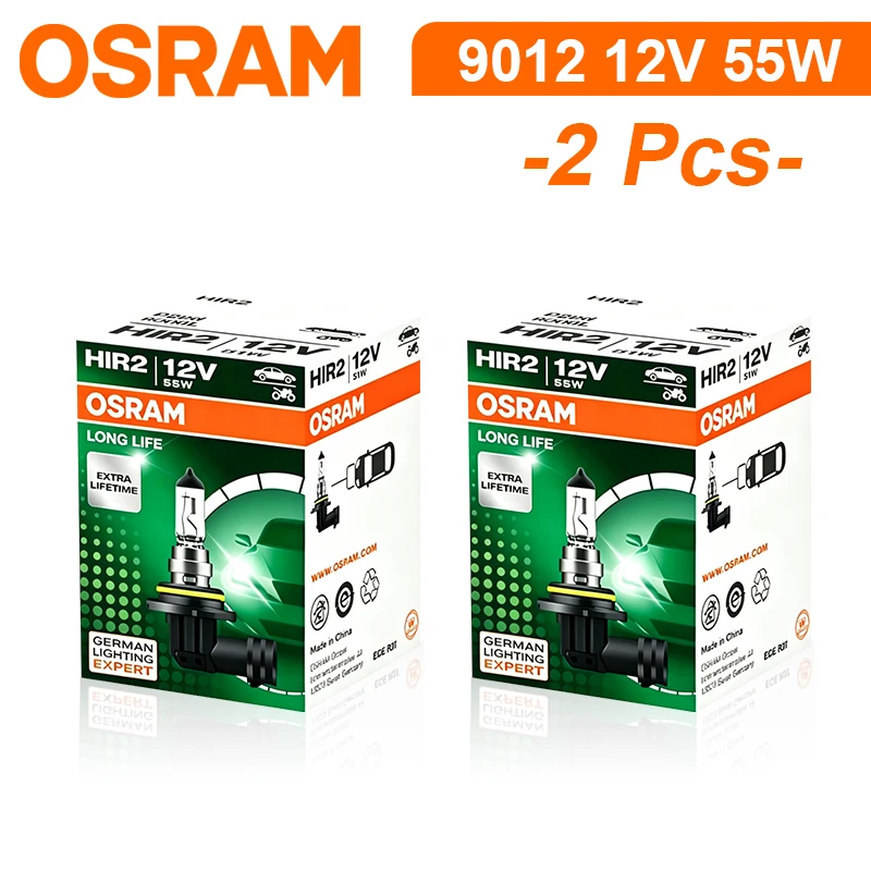 OSRAM LONG LIFE 9012 HIR2 12V 55W PX22d Halogen Headlight Original Car Bulb 3200K Light Auto Fog Lamp Standard High Low Beam