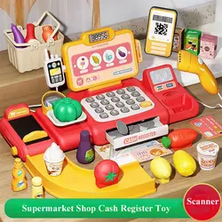 Fai finta di giocare calcolatrice registratore di cassa giocattolo supermercato negozio registratori di cassa con Scanner microfono carta di credito regali per bambini