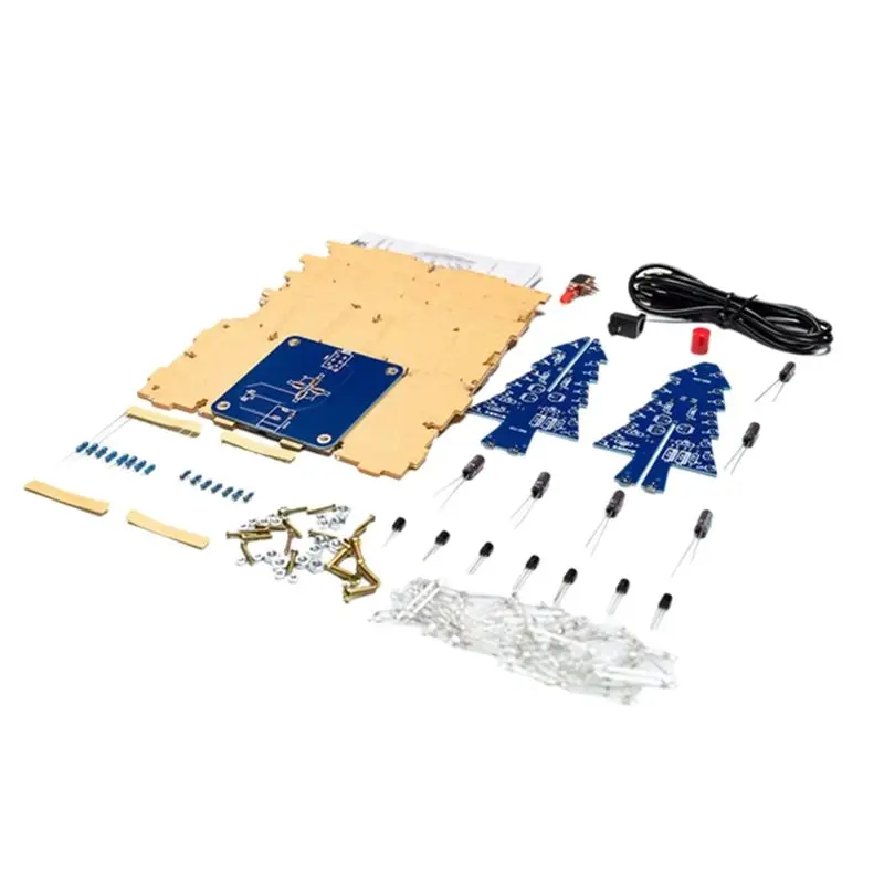 A93Z RGB LED Flashing Christmas Tree DIY Kit+Case Electronics Soldering Colorful 3D Xmas Tree DIY Kit For Soldering Practice