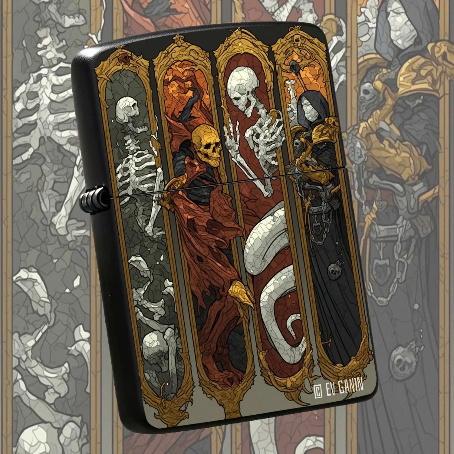 Vintage Gothic Skull Themed Flip-top Metal Windproof Lighter, Refillable & Reusable, Exquisite Dark Art Print Portable Pocket Lighter, Ideal for Daily Play, Collection, Trendy Personalized Travel and Carry Humorous and Fun Lighter