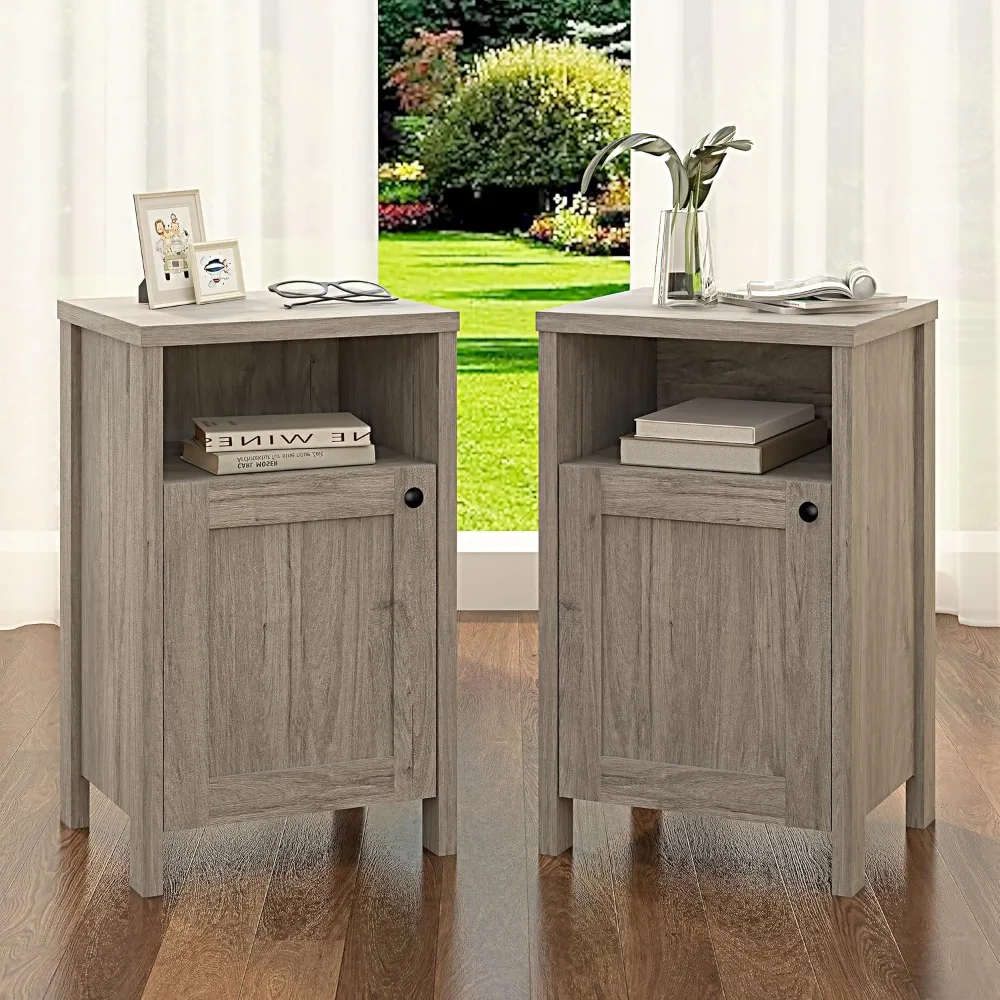 

Nightstands Set of 2, Farmhouse Sofa Side Table Nightstand with Storage Shelf, Wood Bedside Tables Tall Furniture for Bedroom,