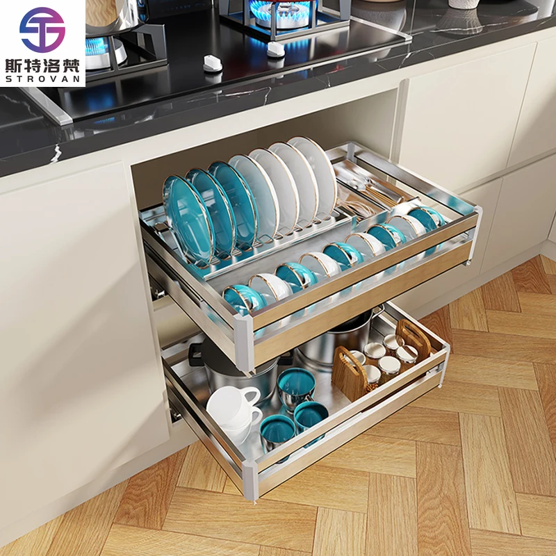 

High Quality Kitchen Accessories Drawer Basket Kitchen Dish Pull Shelf Stainless Steel Kitchen Dish Rack