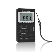 HRD-103 AM FM Digital Radio 2 Band Stereo Receiver Portable Pocket Radio w/ Headphones LCD Screen Rechargeable Battery Lanyard