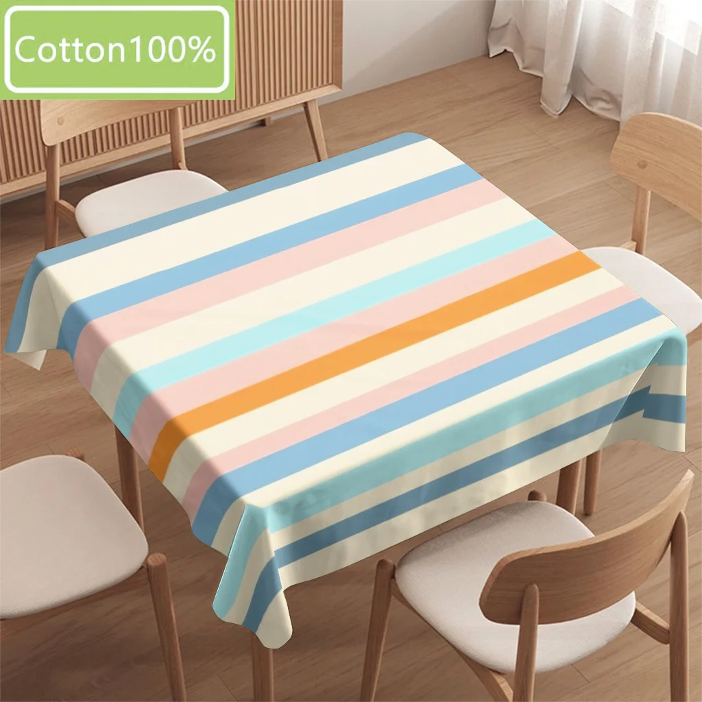 100% cotton 1-piece kitchenware digital printed tablecloth, featuring a blend of retro and artistic color patterns in stripes.