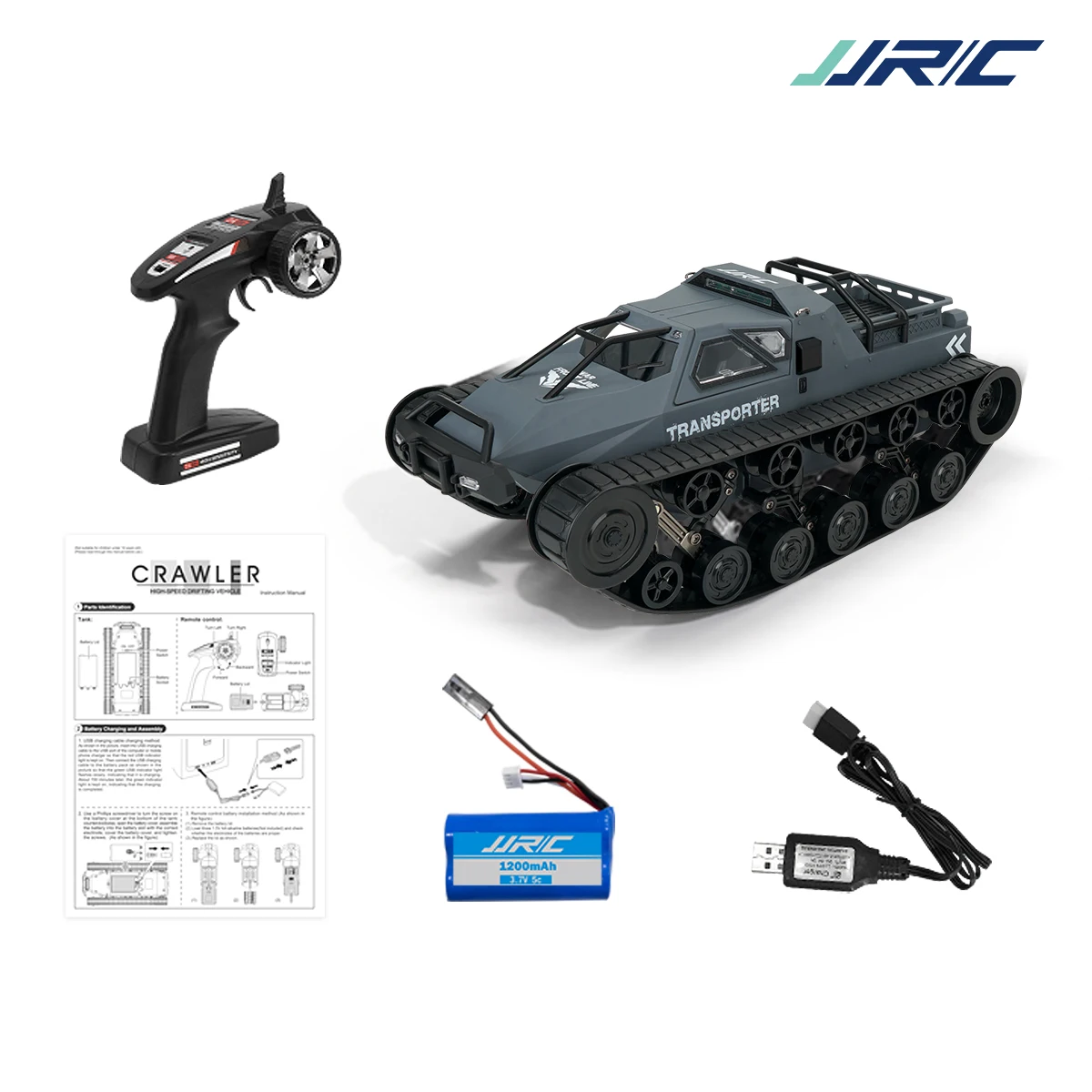 JJRC Rc Tank Car 1/12 Children's High-speed Large Electric Off-road Tank Atunt Car Toy Crawler Snow Climbing Spray RC Car