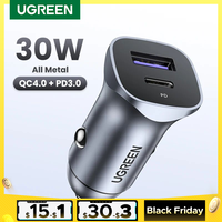 UGREEN 30W Car Charger USB Type C Fast Charger QC 4.0 3.0 PD 20W Quick Charging for iPhone 15 14 13 Xiaomi Mobile Phone Charger