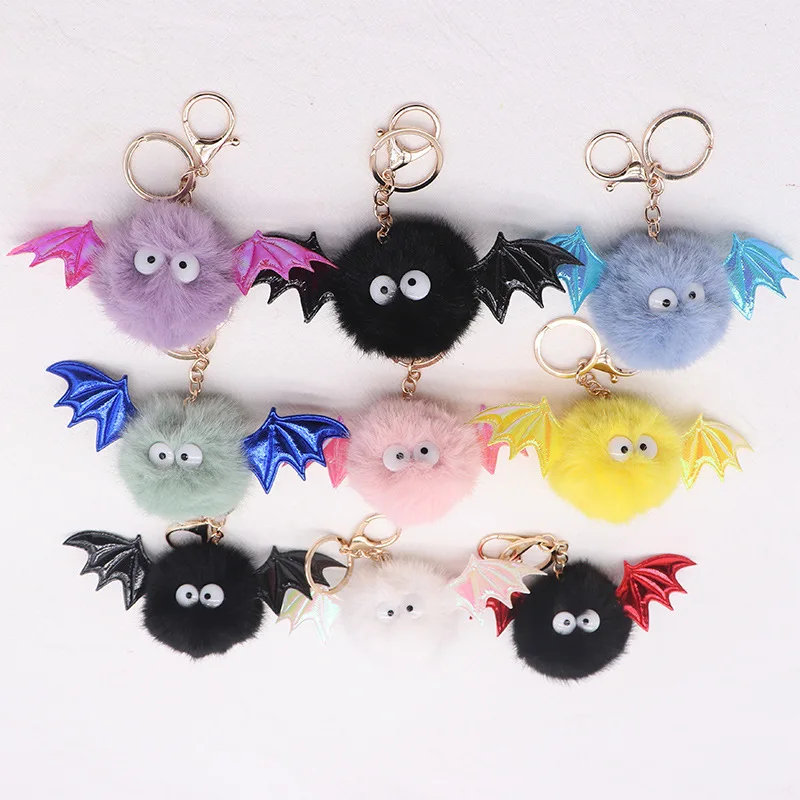 Halloween Imitation Mink Bat Fur Ball Keychain Charm Bat Bag Pendant Plush Elf Keychain