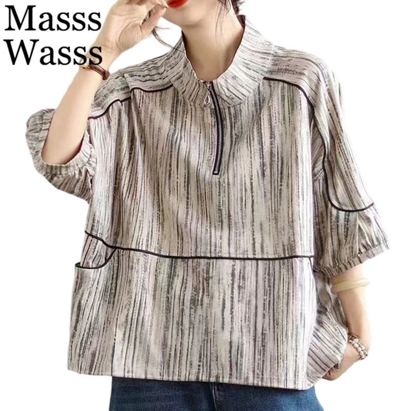 

Masss Wasss Brand 2025 Summer Ladies Classic Loose Leisure Printed Oversized Tshirts Females Vintage Clothes Fashion Luxury Tops