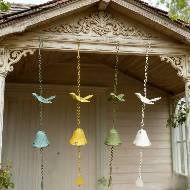 Retro Cast Iron Swallow Wind Chime. Weathered Metal Bird-shaped Bell. Garden And Courtyard Decoration Hanging Item