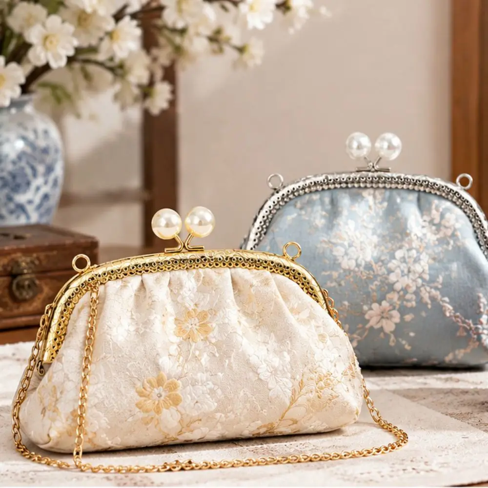 DIY Embossed Metal Kiss Clasp Frame Curved Shape Pre-punched Holes Purse Frame Pearl Bead Lock Clutch Frame Sewing Project