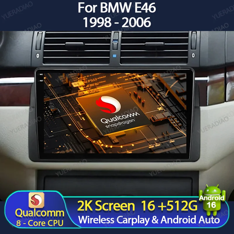 Radio para Auto Android 16 para BMW E46 M3 1998 - 2006, Carplay, Auto Mirror Link, GPS, NAVI, Bluetooth, Radio para Auto con BT, 4G LTE, 5G WIFI, SWC, FM