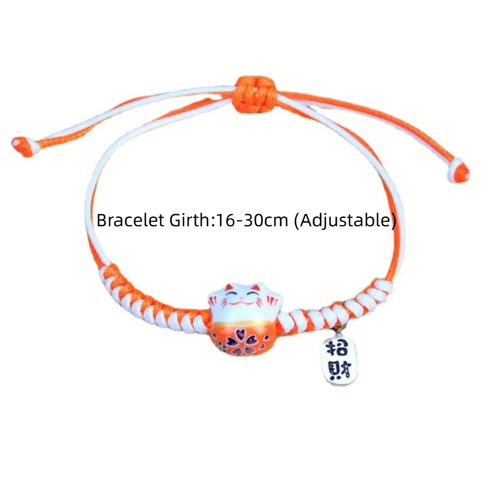 Ceramic Cat Pendant Maneki Neko Bracelet Hand Rope Handmade Red Braided Rope Two Color Jewelry Accessories Women Hand Ring