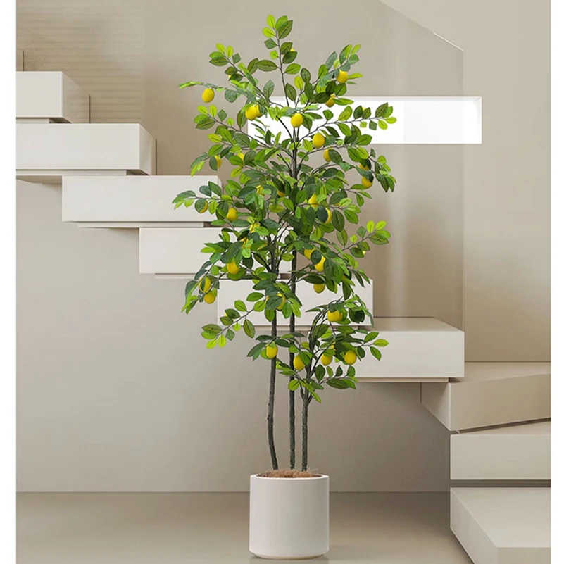 70in Tall Artificial Lemon Tree With Fruit Plastic Ficus Leaves Large Fake Plants Without Pot For Home Garden Wedding Room Decor