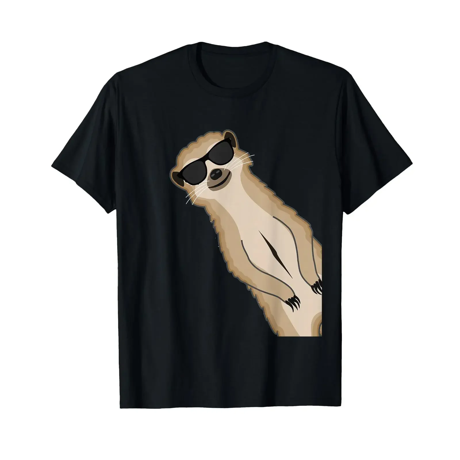 T-Shirt mit lustigem Motiv: Erdmännchen mit Sonnenbrille, Vintage-Stil, gewaschen, weich, leicht atmungsaktiv, lässig, dehnbar, bequem, vielseitig.