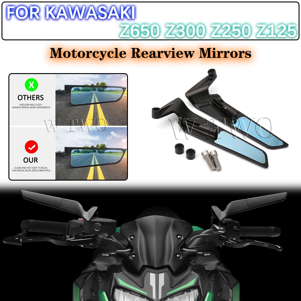 For KAWASAKI Z650 Z300 Z250 Z125 Motorcycle accessories fixed Wind Wing Adjustable Rotating Rearview Mirrors