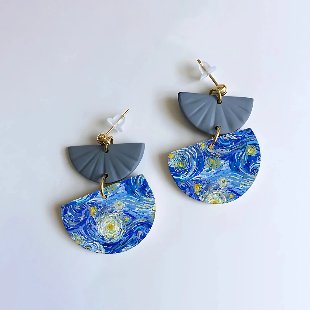 Starry Sky Sparkly Scale Mermaid Pattern Soft Ceramic Earrings Water Soluble Disposable Sticker for Diy Jewelry Making Decal