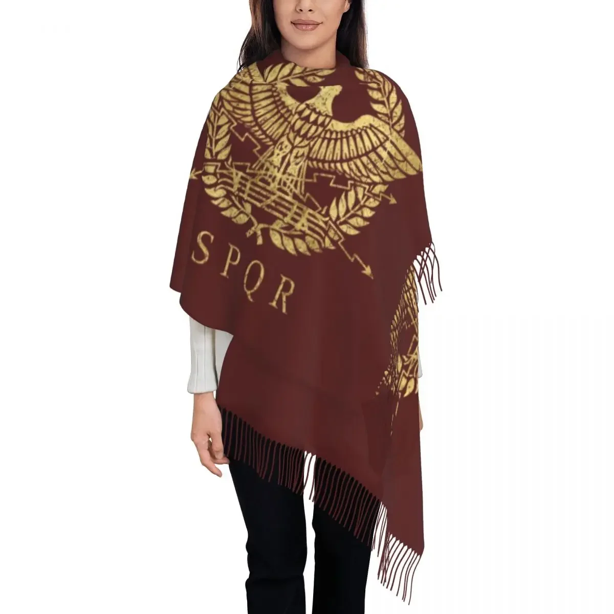 Roman Empire Eagle Emblem Vintage Gold Scarf Wrap for Women Long Winter Warm Tassel Shawl Unisex Scarves