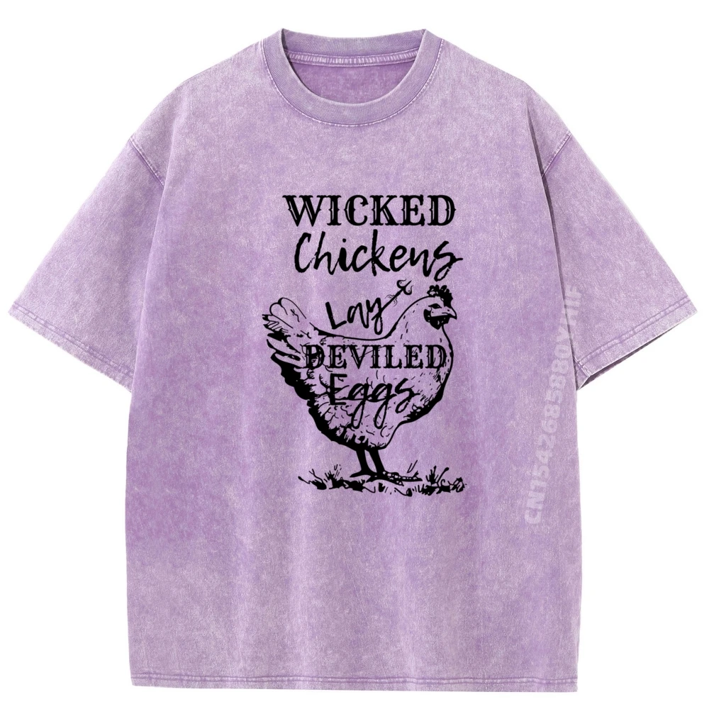 

Farmhouse Chicken Lover Wicked Chickens Lay Deviled Eggs Black T Shirt Mens Leisure Washed Camisetas Graphic Clothes