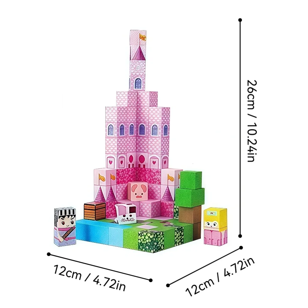 كتل مغناطيسية يمكنك صنعها بنفسك - مجموعة عالم القلعة الوردية، لعبة هدايا عيد الميلاد، مناسبة للأطفال فوق 3 سنوات