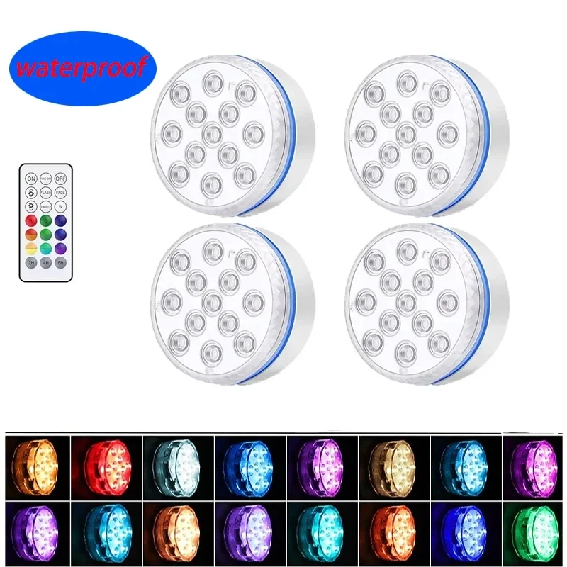 Updated Submersible Light IP68 RGB Underwater Pool Lights with RF Remote Magnet Suction Cups Night Lamp for Pond Pool Aquarium