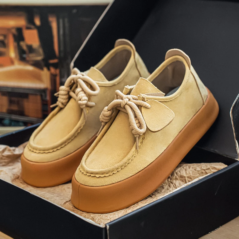 

Кожаная повседневная обувь, осенние замшевые мужские топсайдеры, модные прогулочные кроссовки на толстой подошве, мужские винтажные удобные туфли для вождения для мужчин