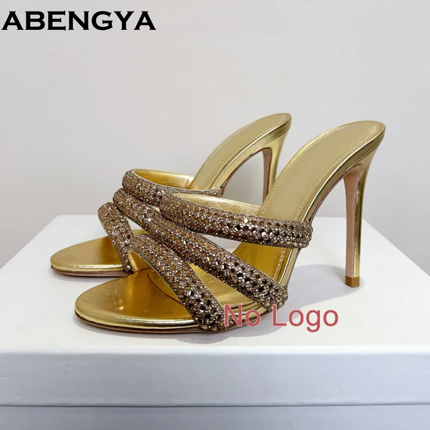 

New High Heels Crystal Slippers Woman Summer Party Shoes Stiletto Gladiator Sandals Women Stiletto Round Toe Women Slippers