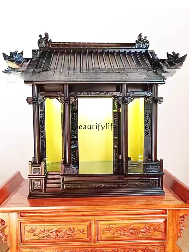 

02 Imitation palace roof Buddhist niche with doorman household ancestor offering platform