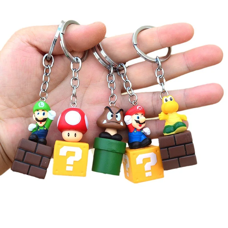 5pcs/set Cute Super Mario Action Figure Model Keychain Decoration Car Ornaments Anime Children Charm Hobby Toys Tide Play Gift