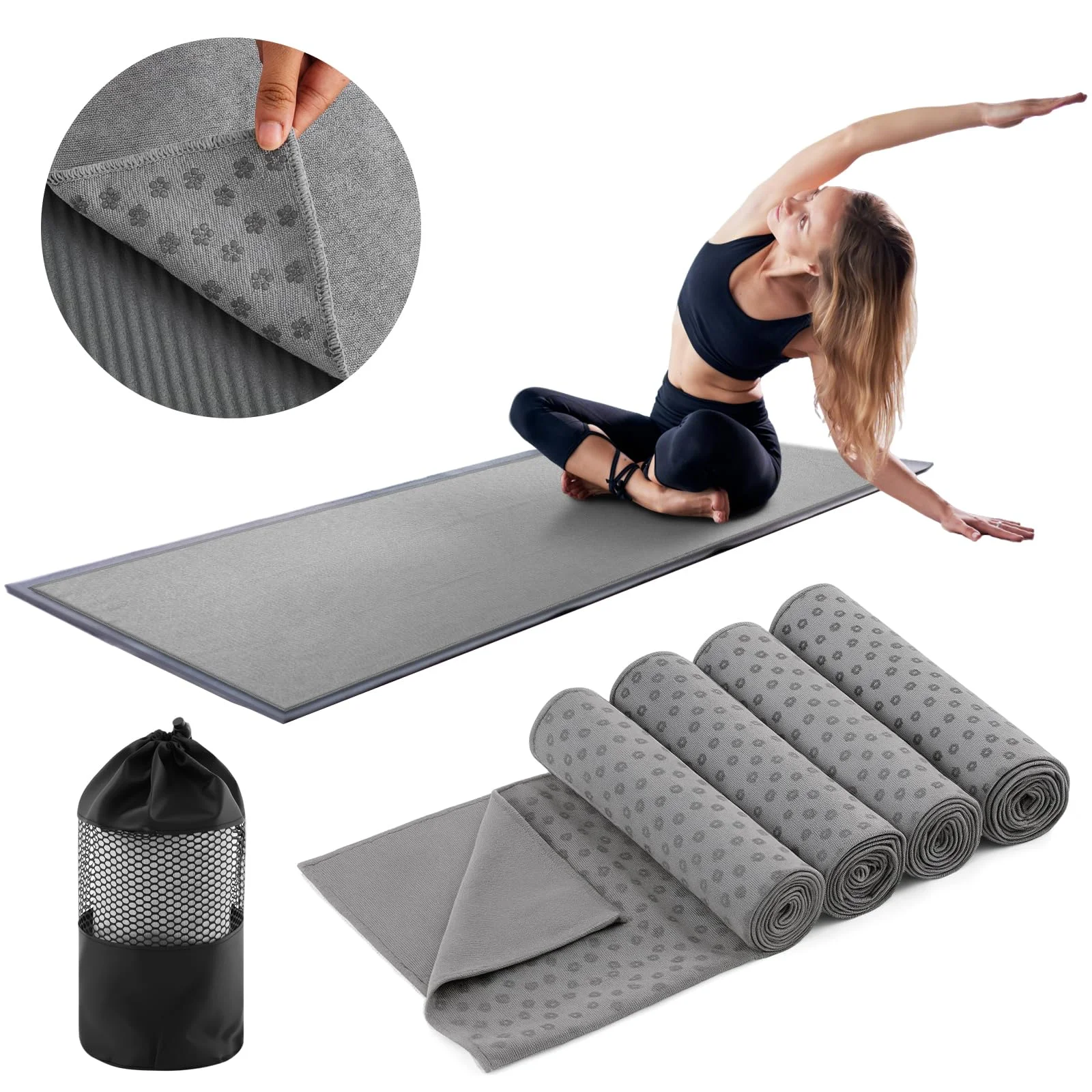 Yoga Towels, Hot and Spicy Yoga Mat Towels Featuring Grip Points to Absorb Sweat and Prevent Slipping, Suitable for Hot Yoga