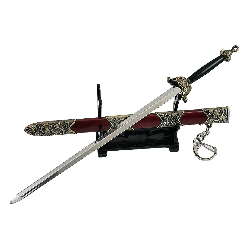 Modelo de arma fría de 22cm/8,66 pulgadas, artesanía Dugu, nueve espadas Linghu Chong Baihong, espada totalmente de Metal con funda, llavero colgante de regalo