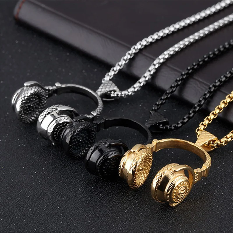 

Personality Rock DJ Music Headphone Pendant Necklace Men Women Headset Necklace Jewelry Hip Hop Earphone Long Chain Party Gifts