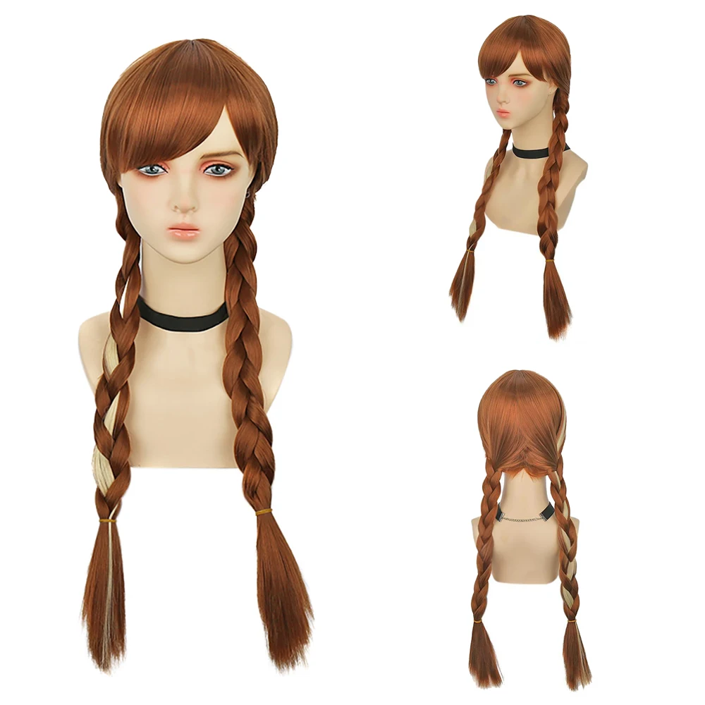 

Anna Princess Cosplay Wig Blonde Ombre Double Braids Elsa Princess Pale Platinum Blonde Braid For Adult Women Party Daily Use
