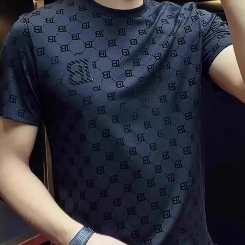 Luxury Letter Print Round Neck T-shirts for Men 2025 Summer Comfortable Breathable Slim Casual T Shirt Social Nightclub Tee Tops