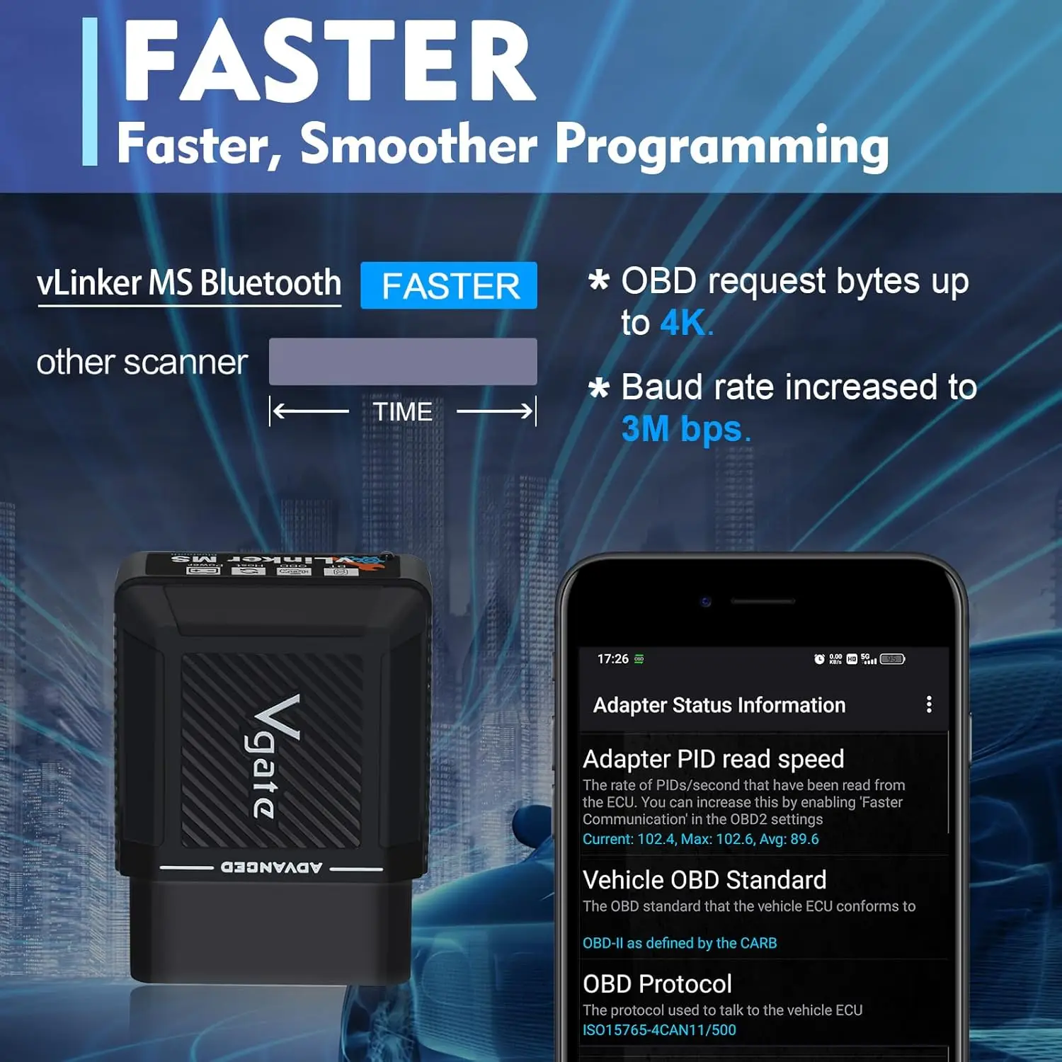 vLinker MS Bluetooth OBD2 Scanner for iPhone, Android, Windows - Supports CAN Protocols