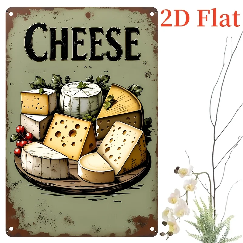 2026 2D Flat, Vintage Metal Wall Decoration Featuring a Rustic Cheese Plate Design, Suitable for Farmhouse Kitchens, Bars