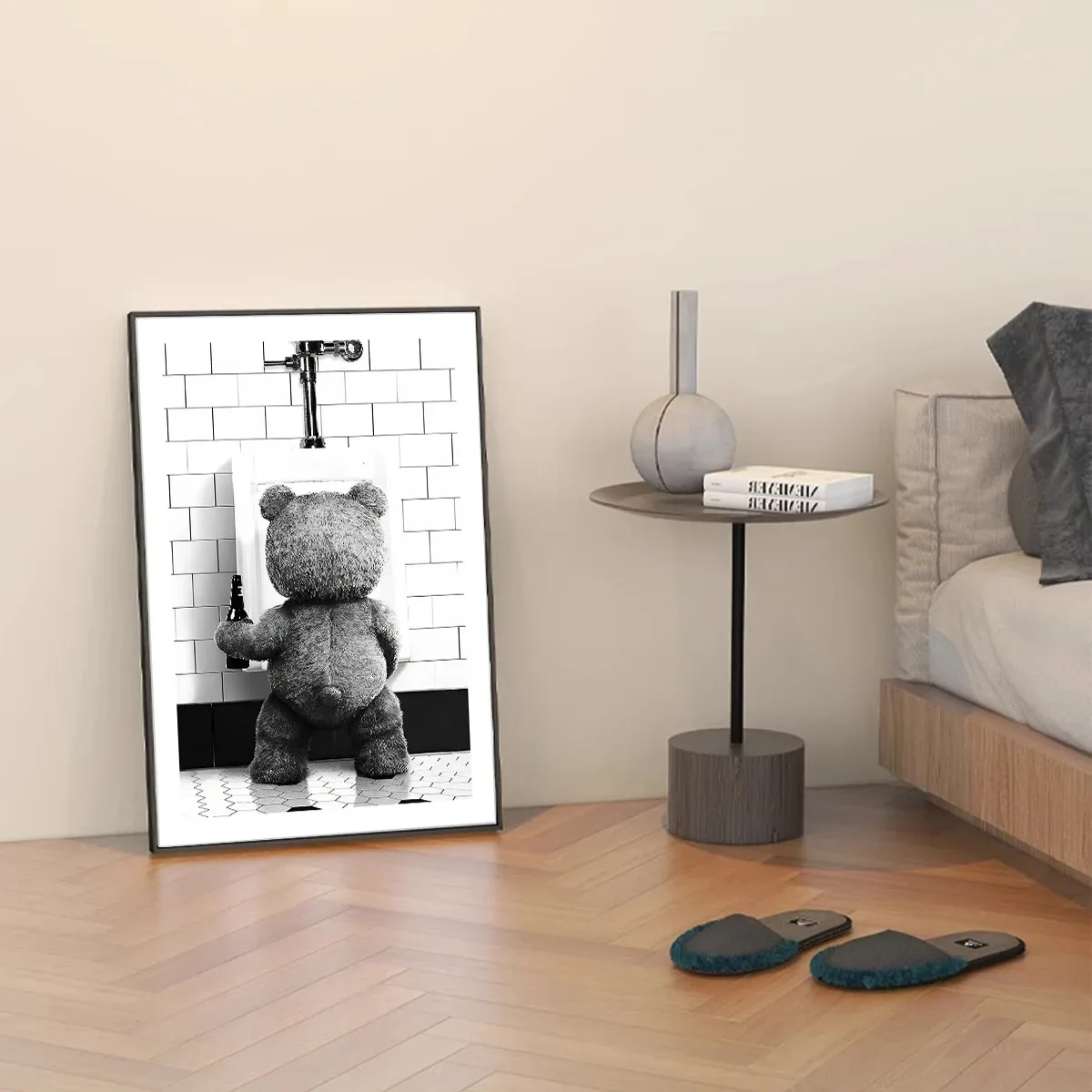 ملصق ديكور حمام دب لطيف بالأبيض والأسود ، لوحة قماشية ، صورة جدارية ، الموضة الحديثة ، فن الغرفة ، ديكور المنزل #1