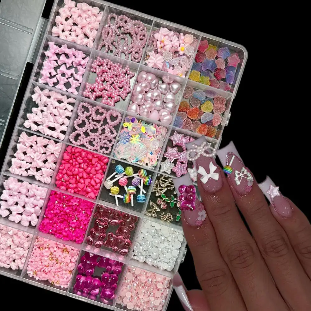 1Box Simulated Frosted Fudge Star Heart Nail Charms Gradient Shell Mini Flower Pink Bow Mixed Nail Art Decorations Diy Manicure