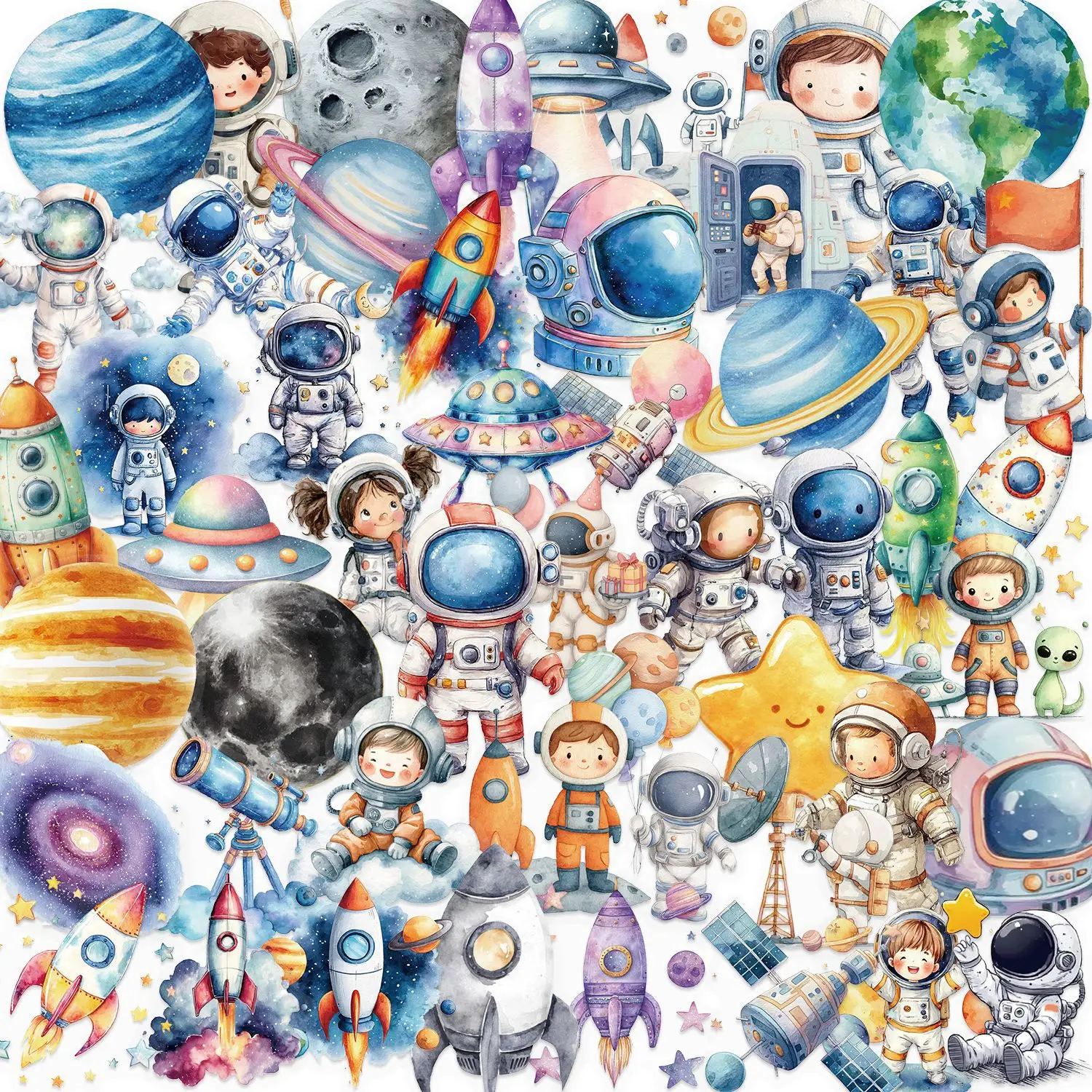 50/100 Stück klare Cartoon-Weltraum-Astronauten-wasserdichte Aufkleber zum Selbermachen für Koffer, Telefon, Schreibwaren, Box, Notebook, Schreibtisch, Tasse, umweltfreundlich