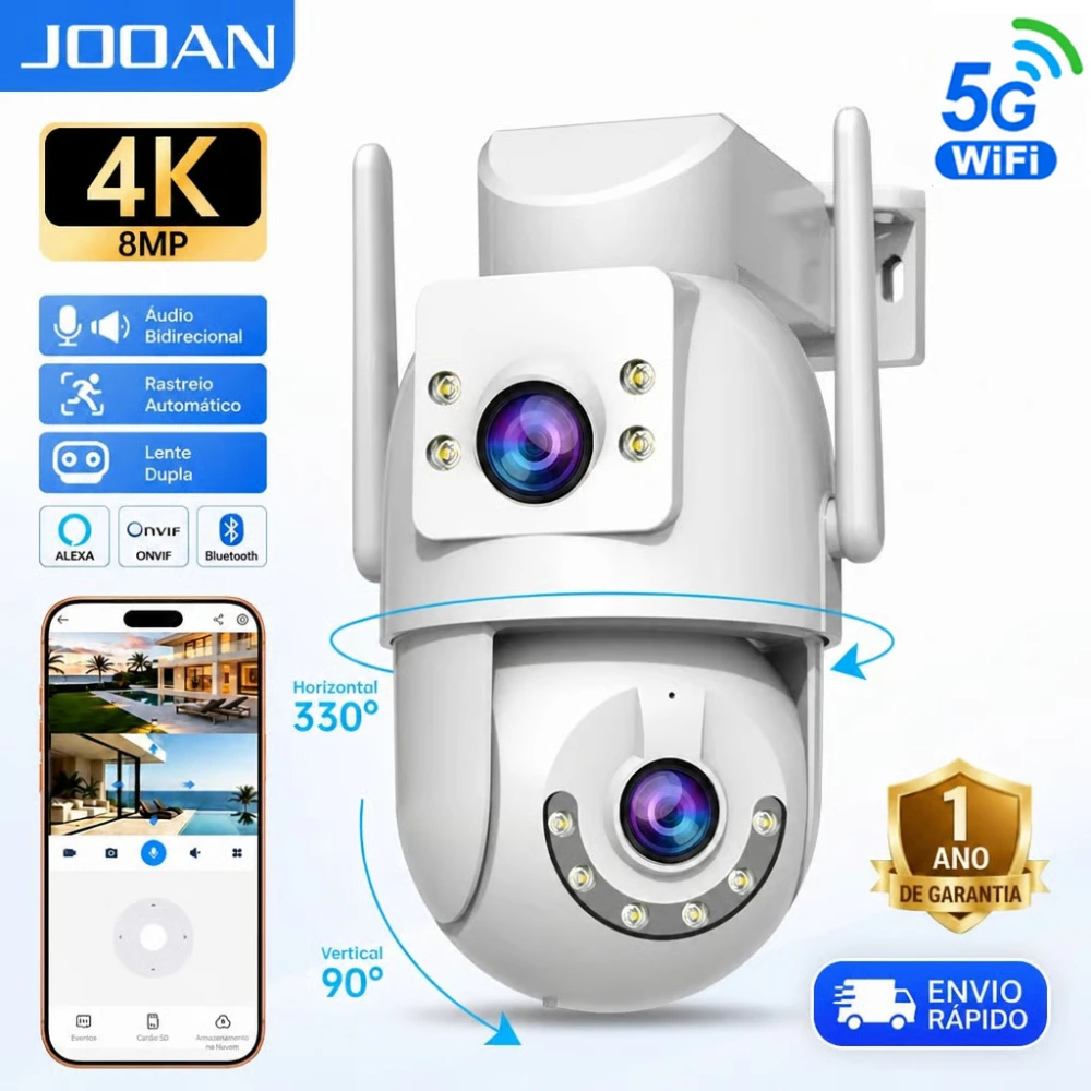 Jooan 4k 8mp hd wifi câmera ptz ao ar livre 5g wifi lente dupla câmeras ip de segurança 5x zoom ai rastreamento onvif cctv câmera de vigilância