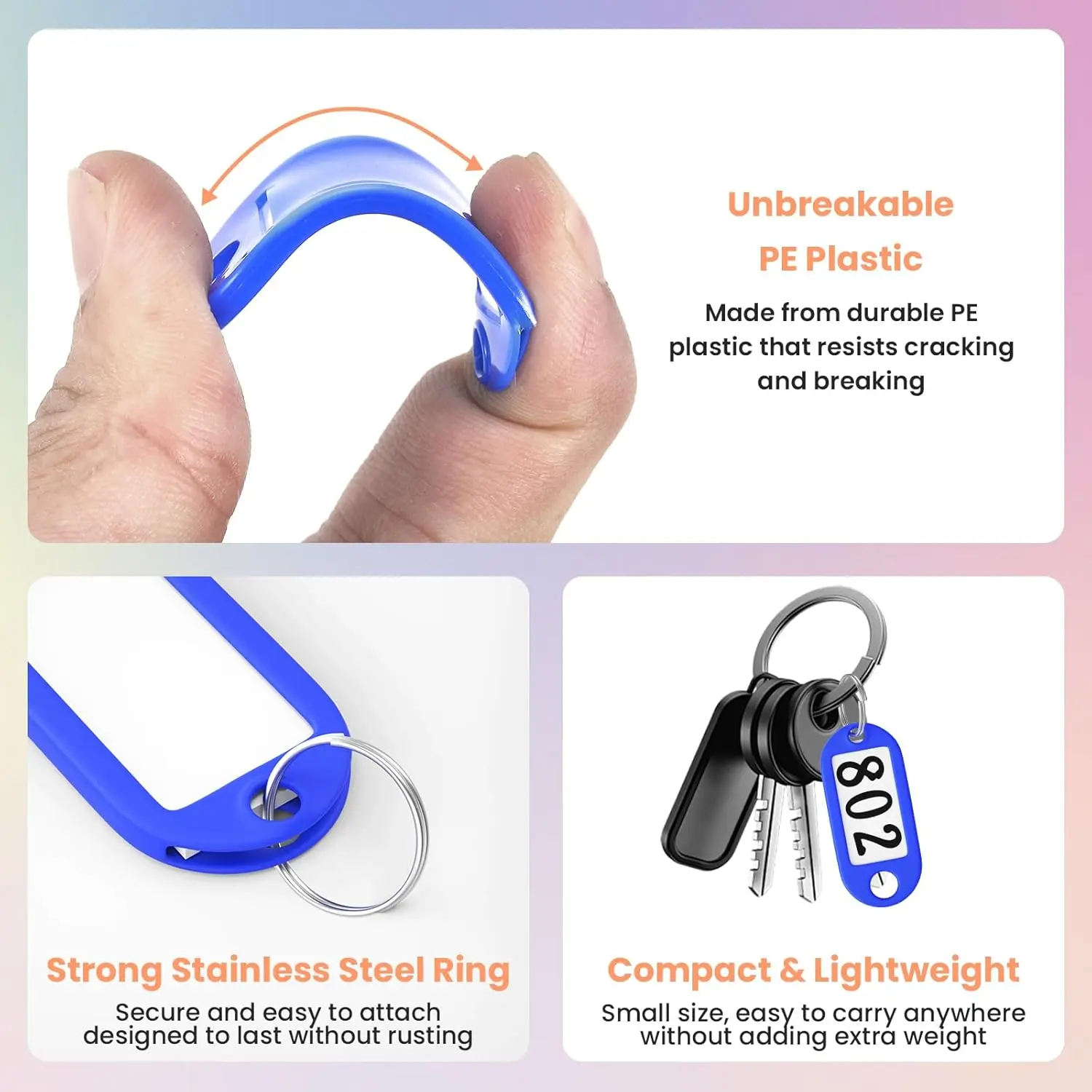 Key Tag Set (50 Plastic Key Labels & 5 Cable Key Rings) - Versatile for USB Drives, Luggage, Home/Office Key