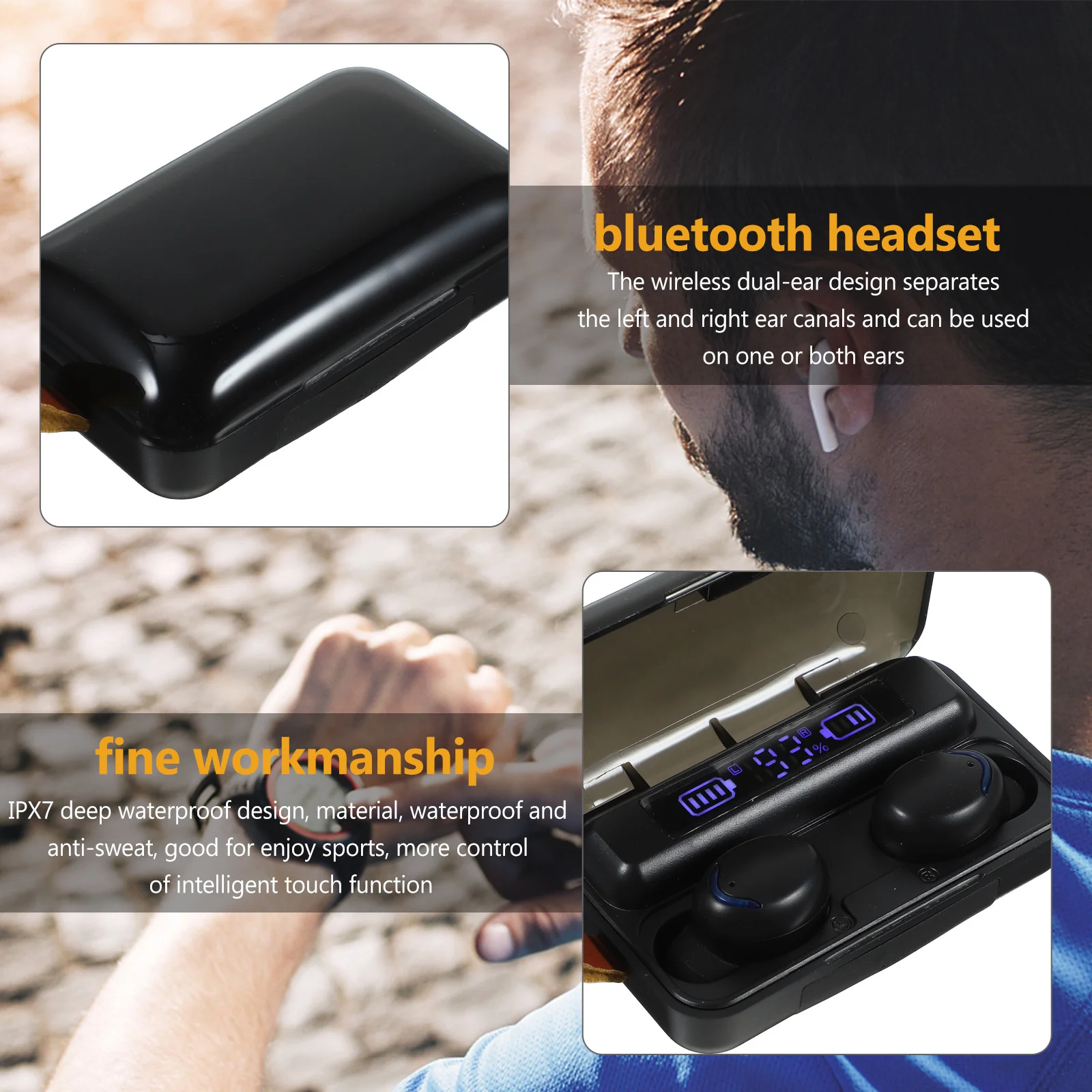 

1Set 5.0 Tws Wireless Earbuds Dual Ear Design Waterproof Ipx7 Noise Reduction Touch Control Sports Earphones