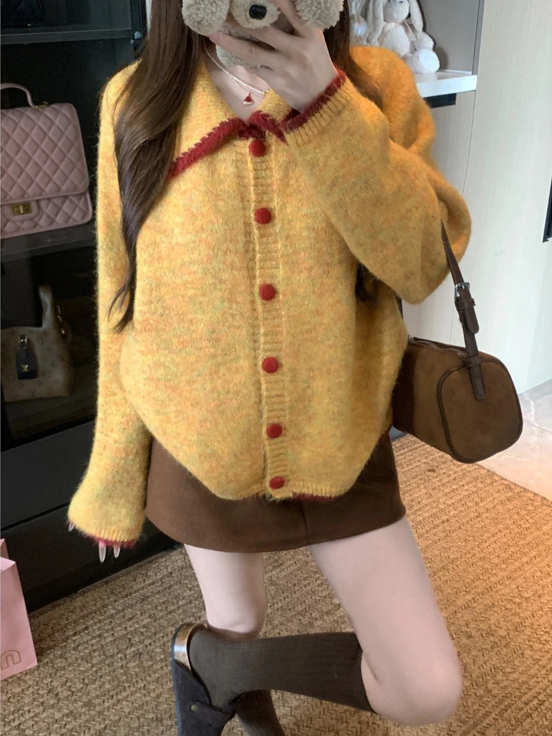 

Korean Sle Doll Collar Knitted Cardigan Women's Winter Faion Anti-Aging Sweet Good-Looking Thiened Knitted Top