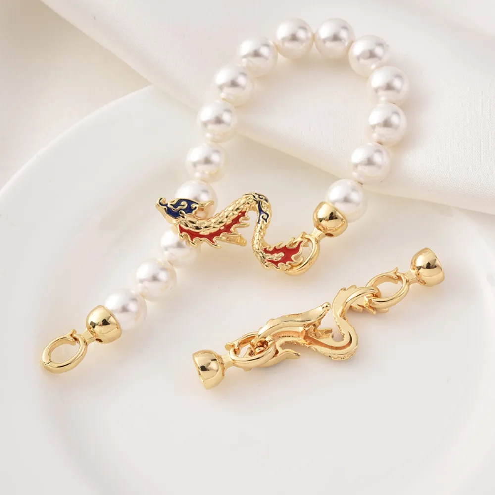 

18K Gold-plated Oil-dripping Chinese-style Pearl Mother Child Clasp Diy Chinese Zodiac Dragon Sweater Chain Y-shaped Clasp