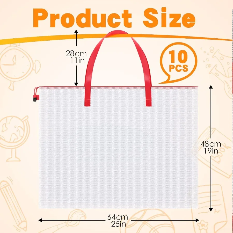 10 шт. 19x25 дюймов прозрачные белые художественные портфели с застежкой-молнией и ручкой для защиты художественных плакатов доски объявлений и