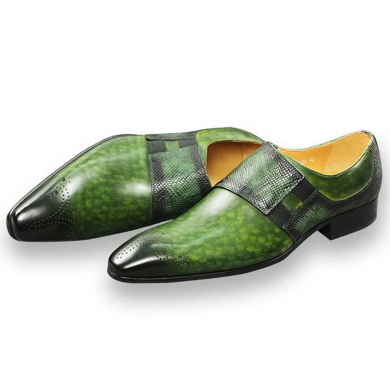 Moda mocassins masculino sapato clássico cor verde brogue sapato puro couro genuíno monge cinta confortável calçado masculino entrega rápida