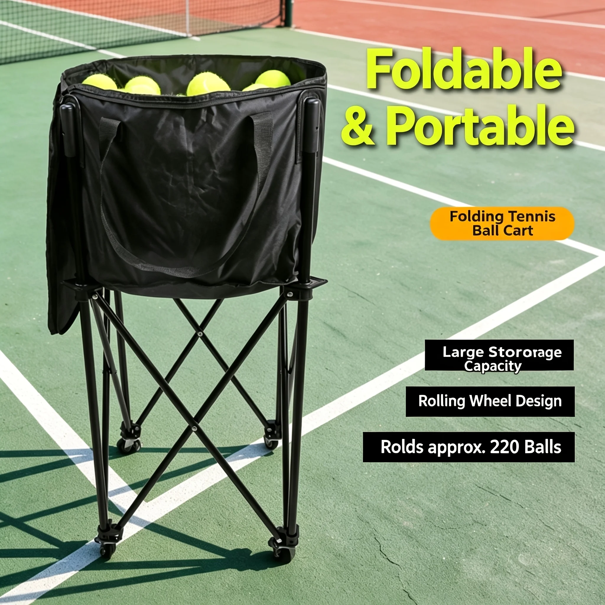 Foldable Foldable Tennis Ball Hopper Cart with Wheels, Large Capacity Storage Trolley for Tennis Pickleball - Aliexpress Deal