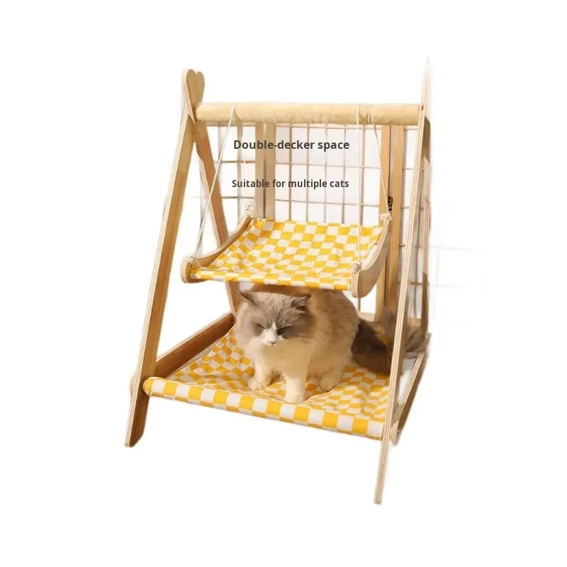 

Eco-friendly Wood Cat Swing Cradle Bed Hanging Basket Dog House Summer Hammock Sofa Recliner Cat Bed All-Season Universal