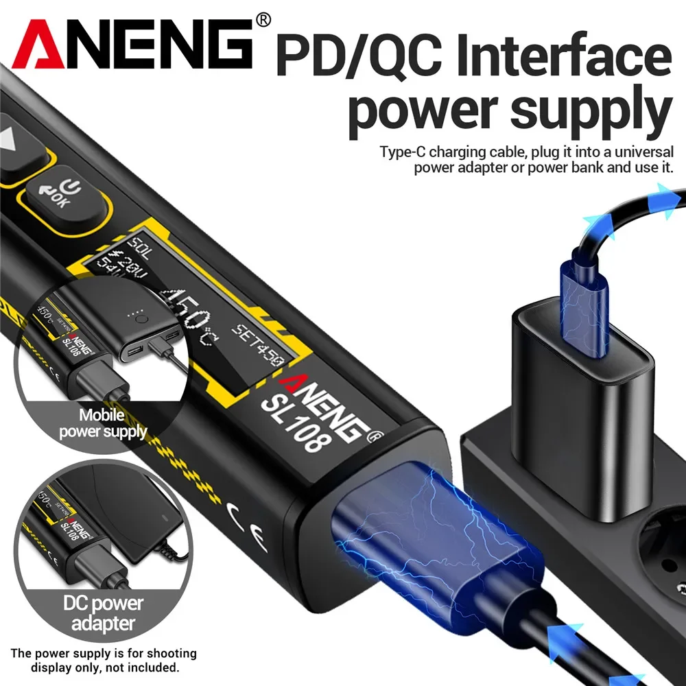 ANENG SL108 Electric Soldering Irons 96W Adjustable Temperature Charge Fast Heat Portable PD/QC Smart Welding Electrician Tools