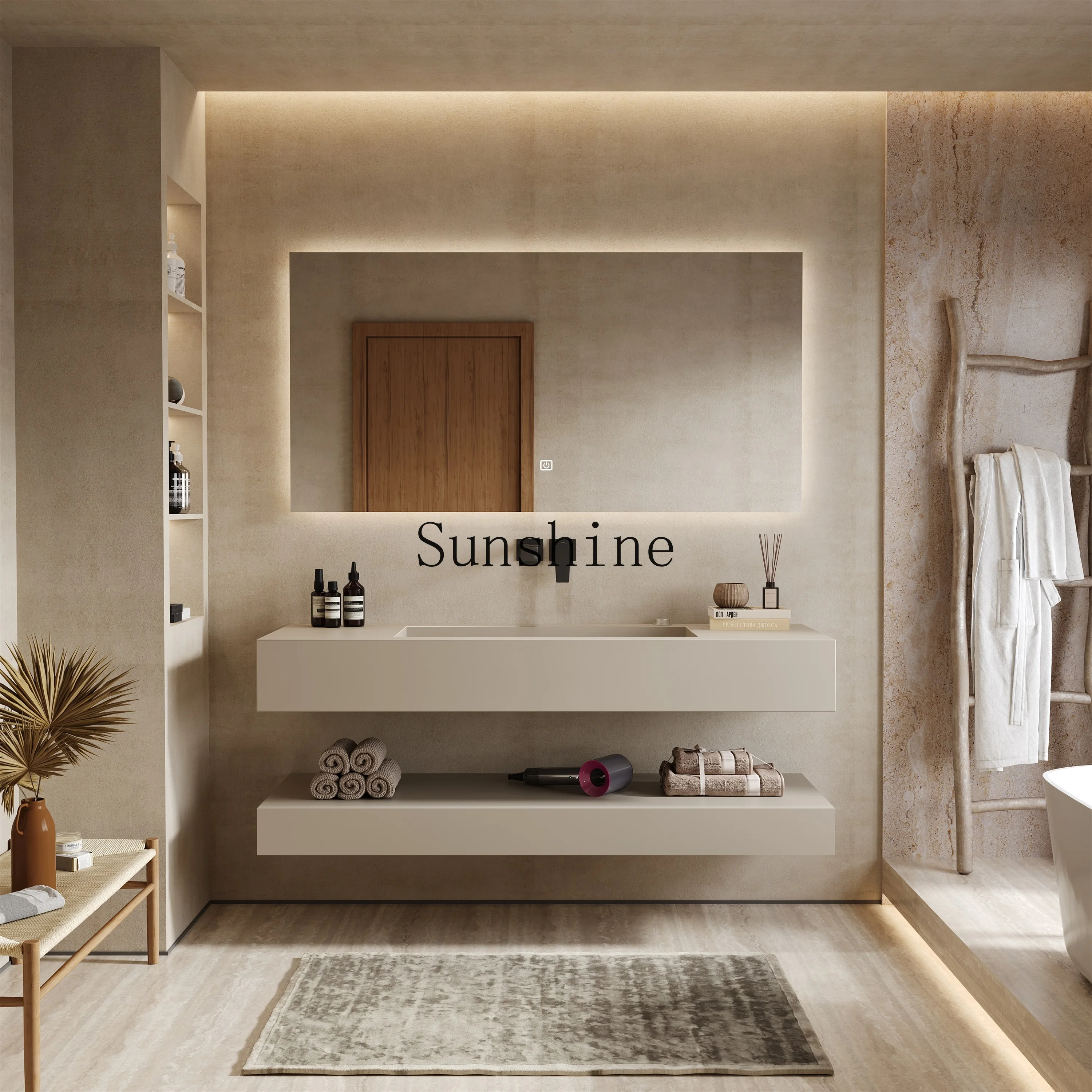 Slate seamless integrated basin bathroom cabinet small apartment modern simple advanced customization